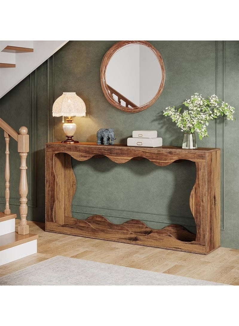 WALALLA 160cm Farmhouse Console Table with Storage, Couch Table Behind Sofa, Long Entryway Sofa Station, Narrow Console Stand, Hallway Stand for Entryway Living Room, Brown - Image 3